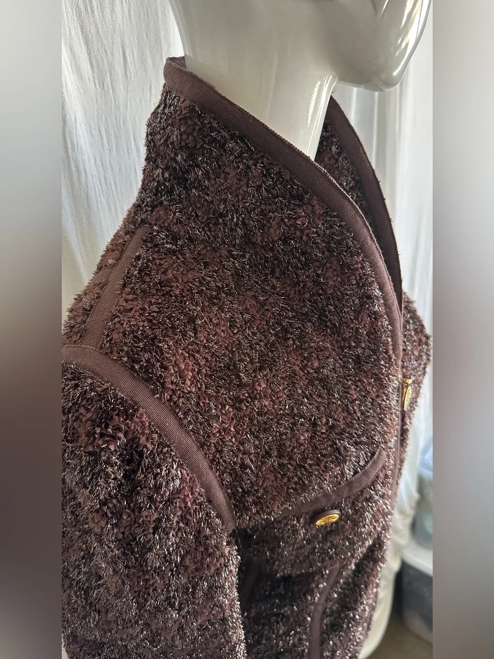 Jacket Zipper Front Chocolate Brown 90s collection Stretches Lined Shawl collar